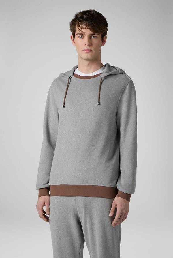 Pull Pal Zileri Felpa in cotone grigio con cappuccio e finiture marroni Sconto