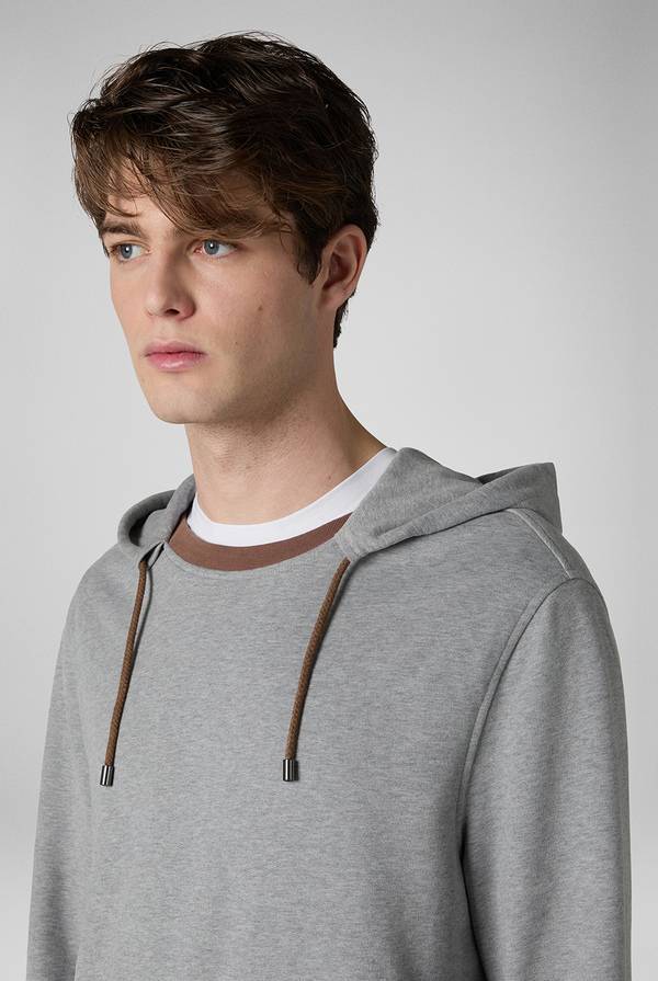 Pull Pal Zileri Felpa in cotone grigio con cappuccio e finiture marroni Sconto