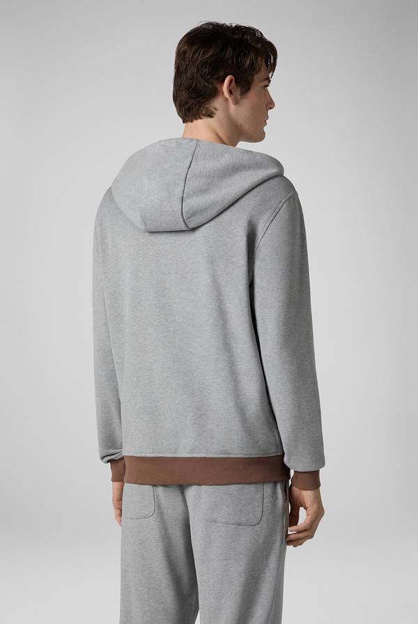 Pull Pal Zileri Felpa in cotone grigio con cappuccio e finiture marroni Sconto