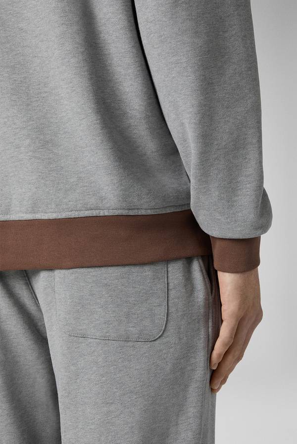 Pull Pal Zileri Felpa in cotone grigio con cappuccio e finiture marroni Sconto