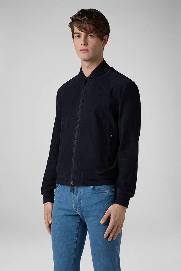 Pull Pal Zileri Bomber in suede blu navy Vendita Calda
