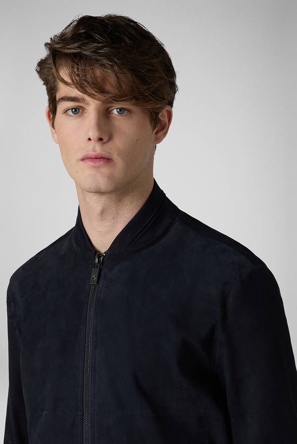 Pull Pal Zileri Bomber in suede blu navy Vendita Calda