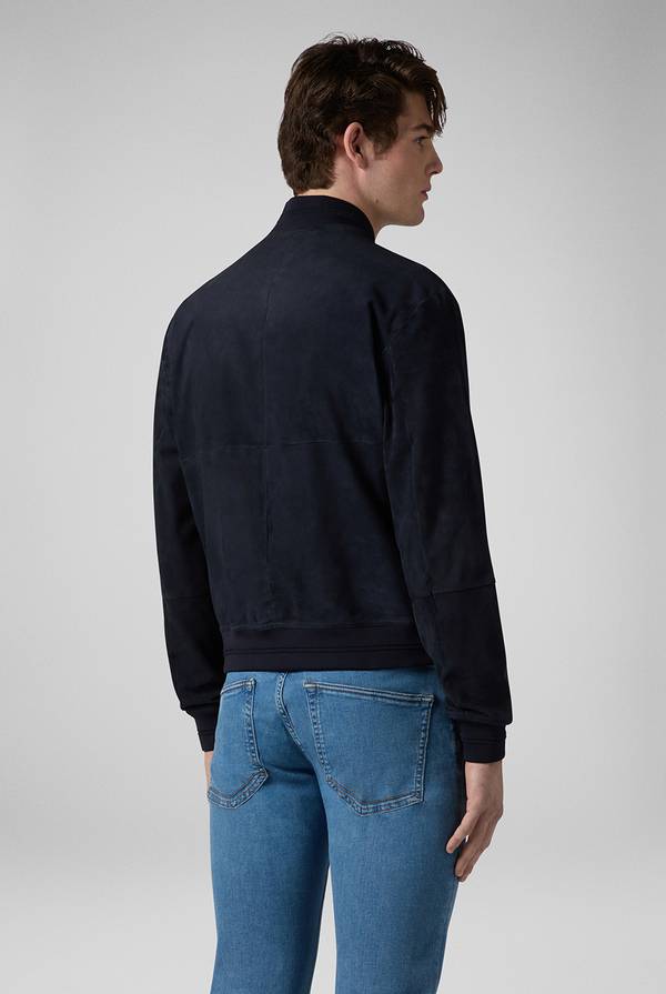 Pull Pal Zileri Bomber in suede blu navy Vendita Calda
