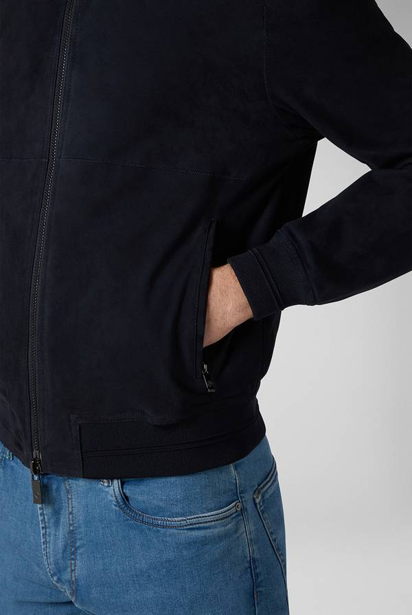 Pull Pal Zileri Bomber in suede blu navy Vendita Calda