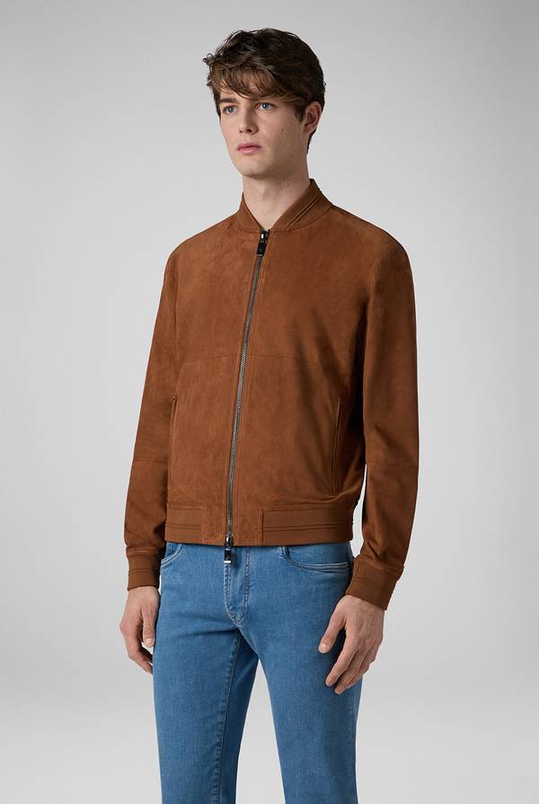 Pull Pal Zileri Bomber in suede marrone Saldi Di Fabbrica
