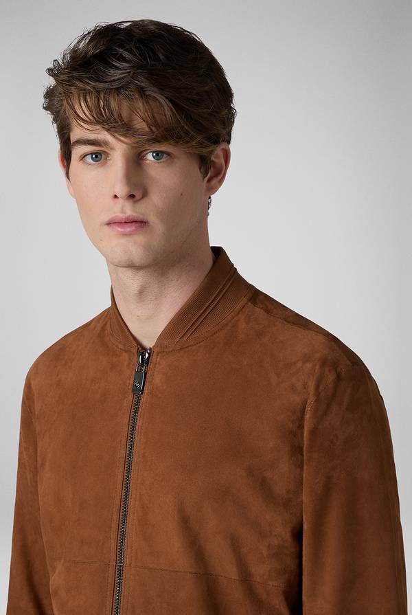 Pull Pal Zileri Bomber in suede marrone Saldi Di Fabbrica