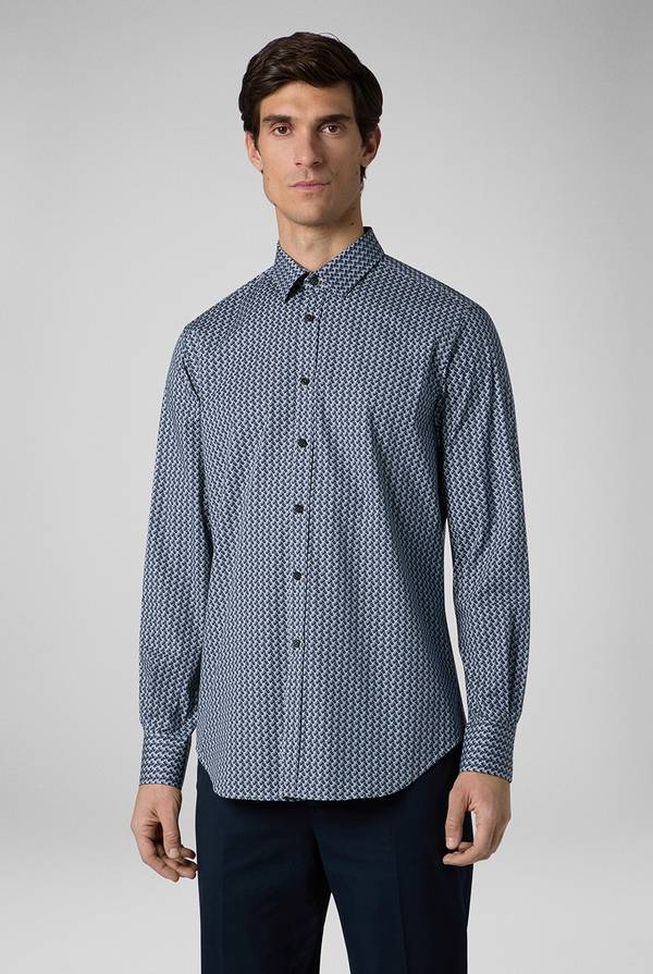 Pull Pal Zileri Camicia in cotone stampato nei toni del blu 2025