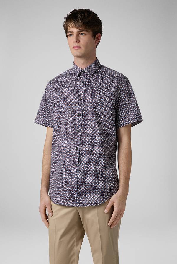 Pull Pal Zileri Camicia bowling stampata nei toni dell'azzurro, bianco e bordeaux Fino Al -60%