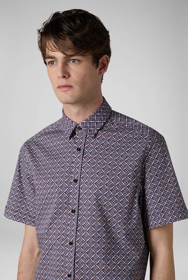 Pull Pal Zileri Camicia bowling stampata nei toni dell'azzurro, bianco e bordeaux Fino Al -60%