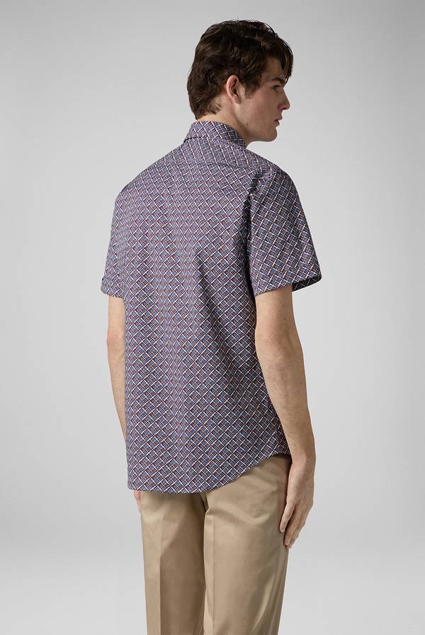 Pull Pal Zileri Camicia bowling stampata nei toni dell'azzurro, bianco e bordeaux Fino Al -60%