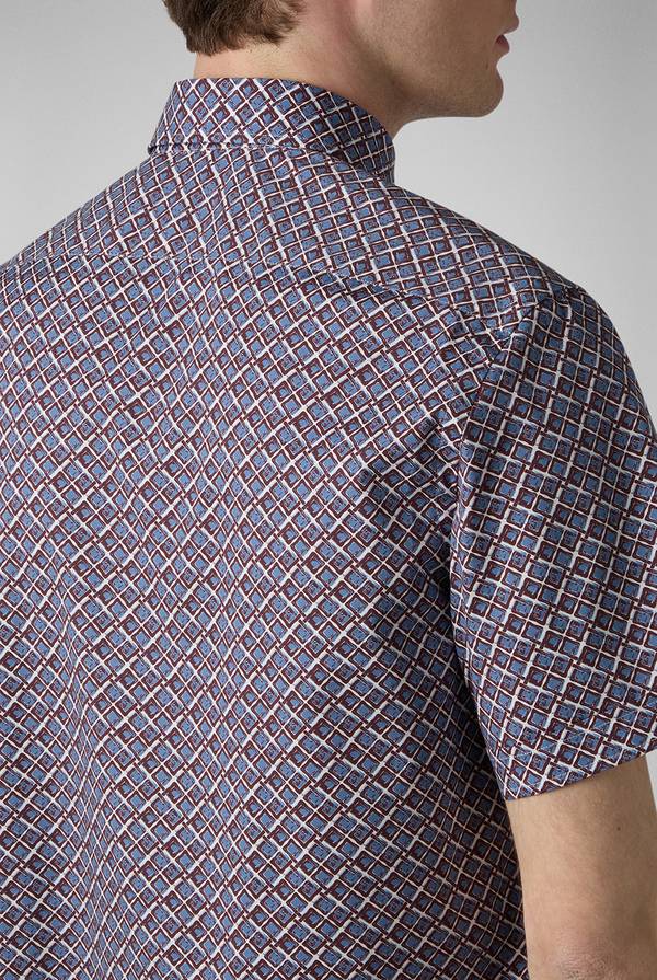 Pull Pal Zileri Camicia bowling stampata nei toni dell'azzurro, bianco e bordeaux Fino Al -60%