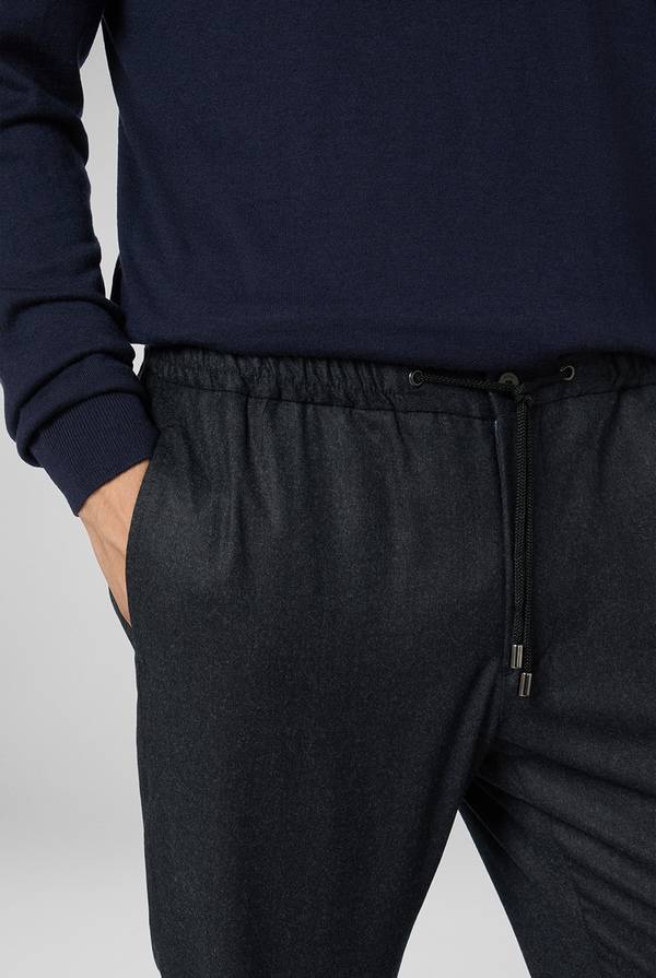 Pull Pal Zileri Pantaloni in pura lana grigio antracite con coulisse regolabile Vendita Economica
