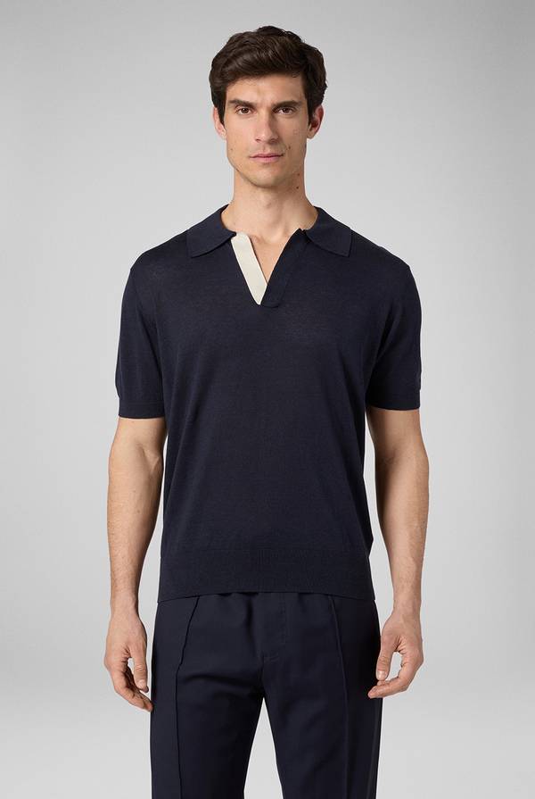 Pull Pal Zileri Polo in maglia di lino e seta blu navy Offerta settimanale