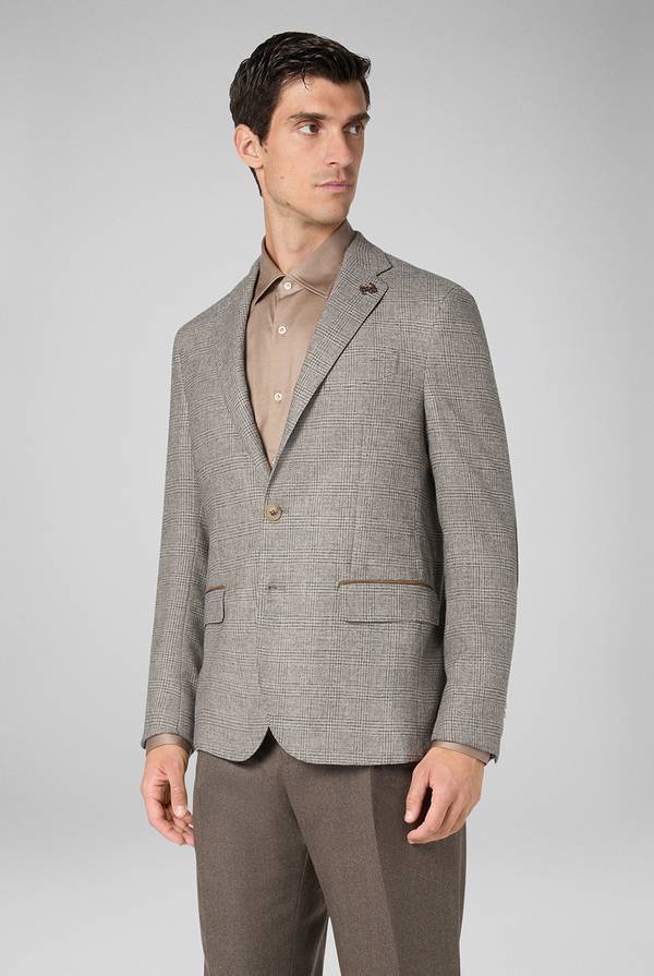 Pull Pal Zileri Giacca Brera in lana e viscosa con motivo Principe di Galles e dettagli in camoscio Only for today