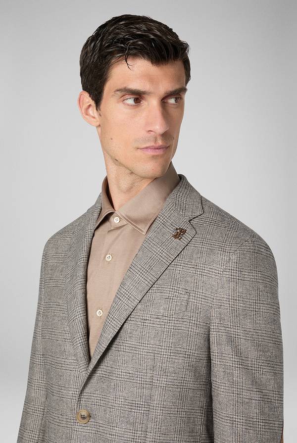 Pull Pal Zileri Giacca Brera in lana e viscosa con motivo Principe di Galles e dettagli in camoscio Only for today