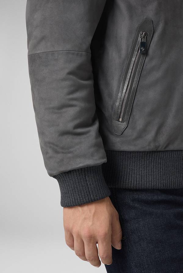 Pull Pal Zileri Bomber in suede antracite con finiture in maglia Sottocosto