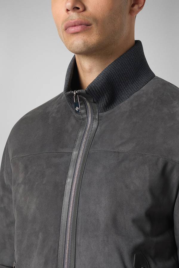 Pull Pal Zileri Bomber in suede antracite con finiture in maglia Sottocosto