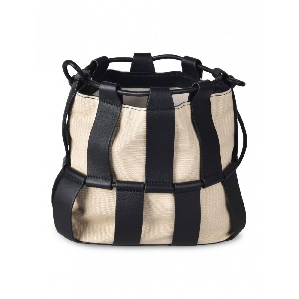 HEREU Lilinera caged leather and canvas shoulder bag Grandi sconti