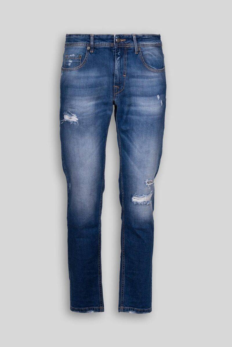 Luca Bertelli Jeans stone washed con rotture Promozione