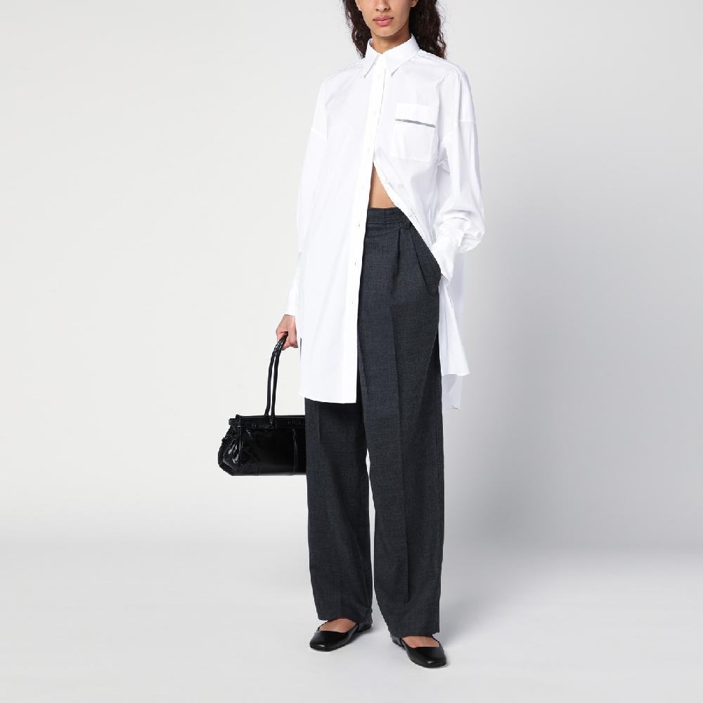 Brunello Cucinelli Camicia lunga bianca con Shiny Pocket Detail Italia