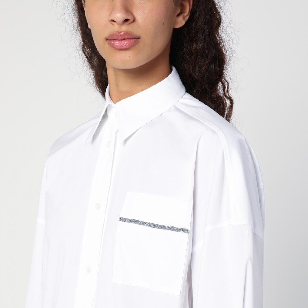 Brunello Cucinelli Camicia lunga bianca con Shiny Pocket Detail Italia