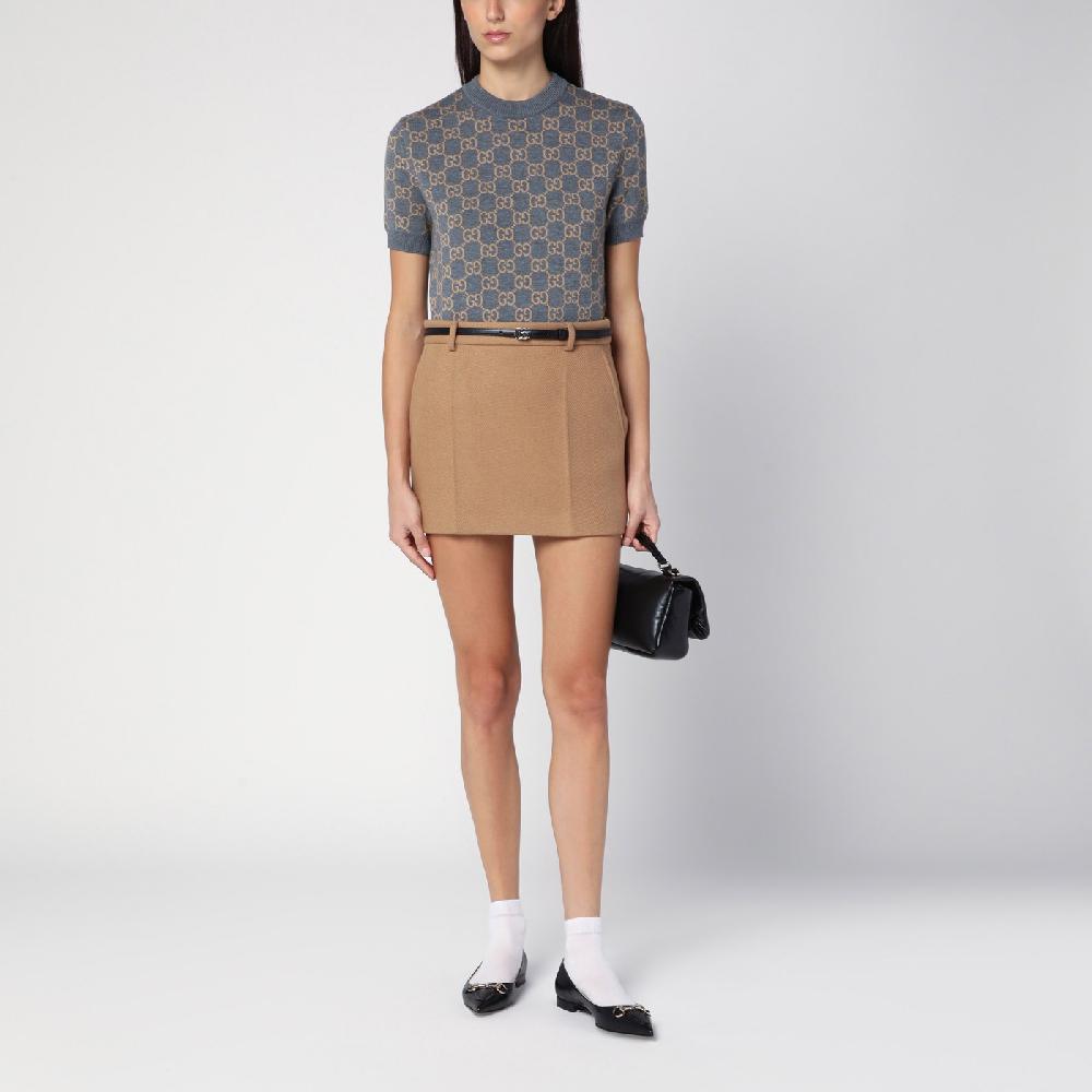GUCCI Mini gonna beige in lana e cashmere Sottocosto