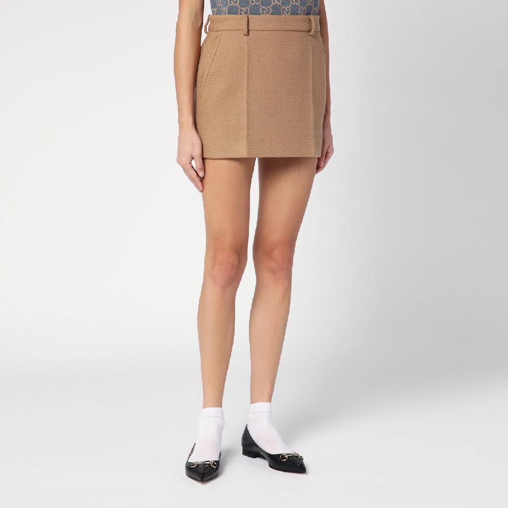 GUCCI Mini gonna beige in lana e cashmere Sottocosto