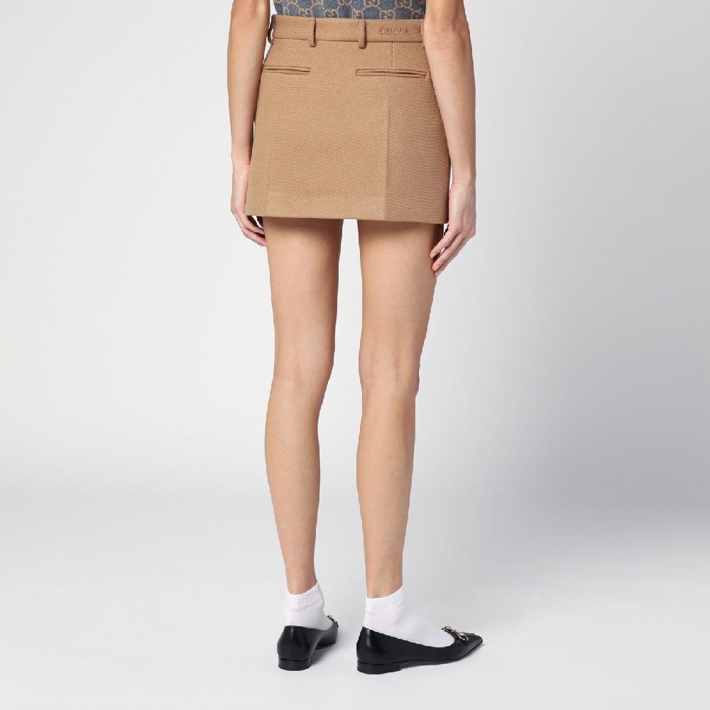 GUCCI Mini gonna beige in lana e cashmere Sottocosto