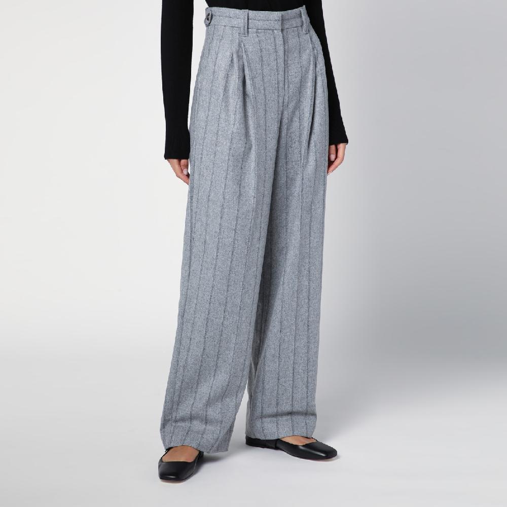 Brunello Cucinelli Pantalone ampio grigio chiaro rigato Presa