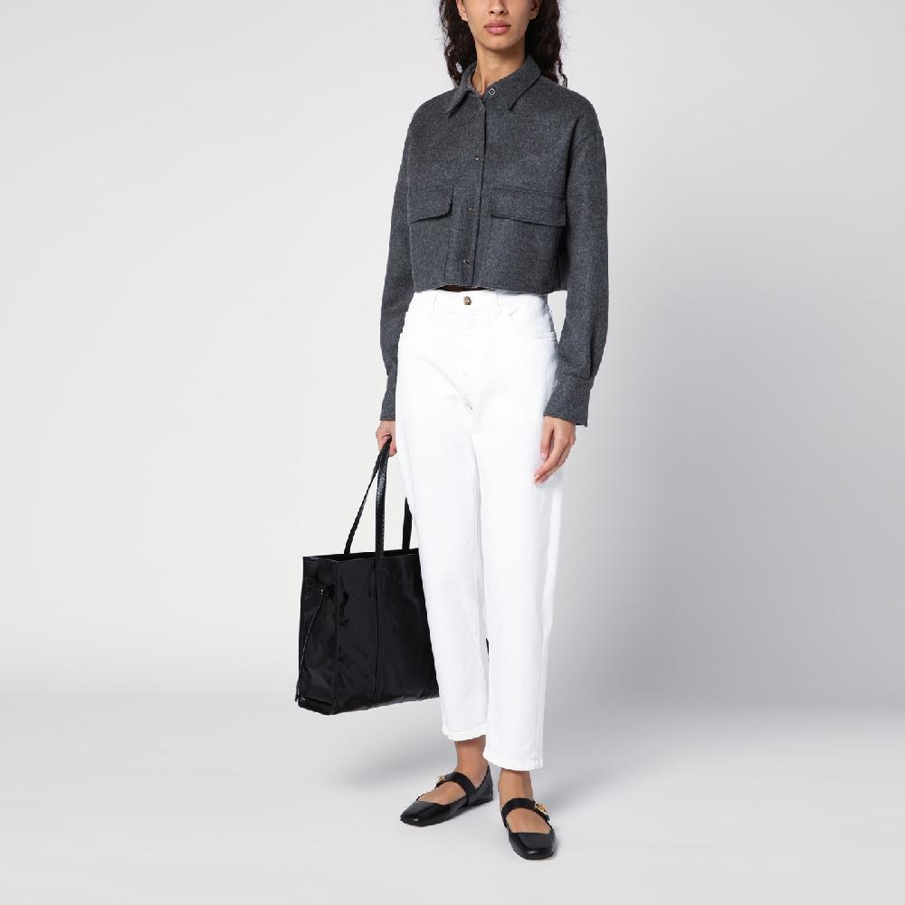 Brunello Cucinelli Giacca camicia crop grigia con Shiny Tab Outlet