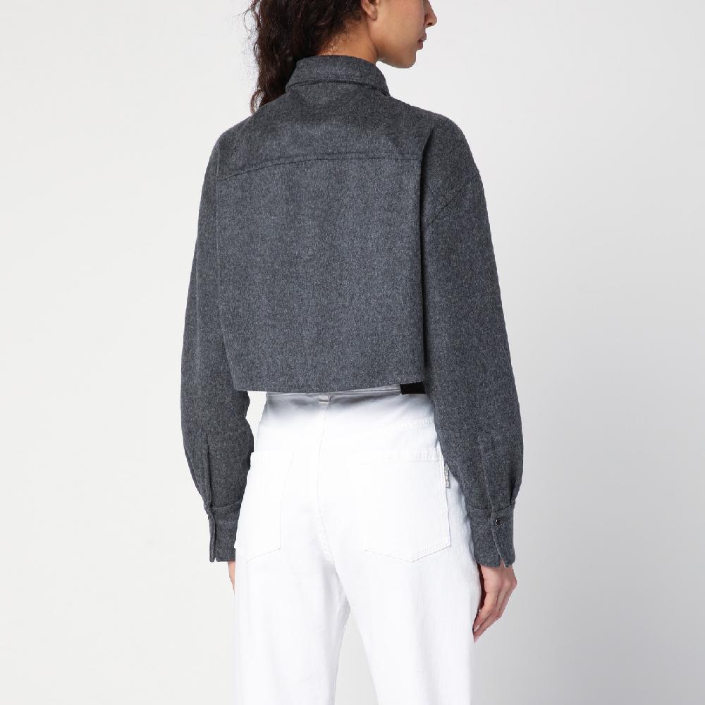 Brunello Cucinelli Giacca camicia crop grigia con Shiny Tab Outlet