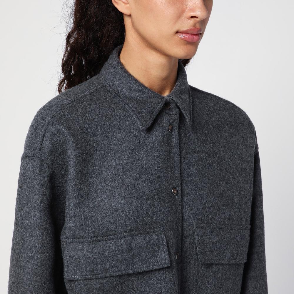 Brunello Cucinelli Giacca camicia crop grigia con Shiny Tab Outlet