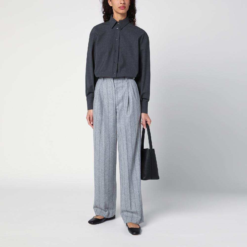 Brunello Cucinelli Camicia grigia scura con Shiny Collar Detail Saldi