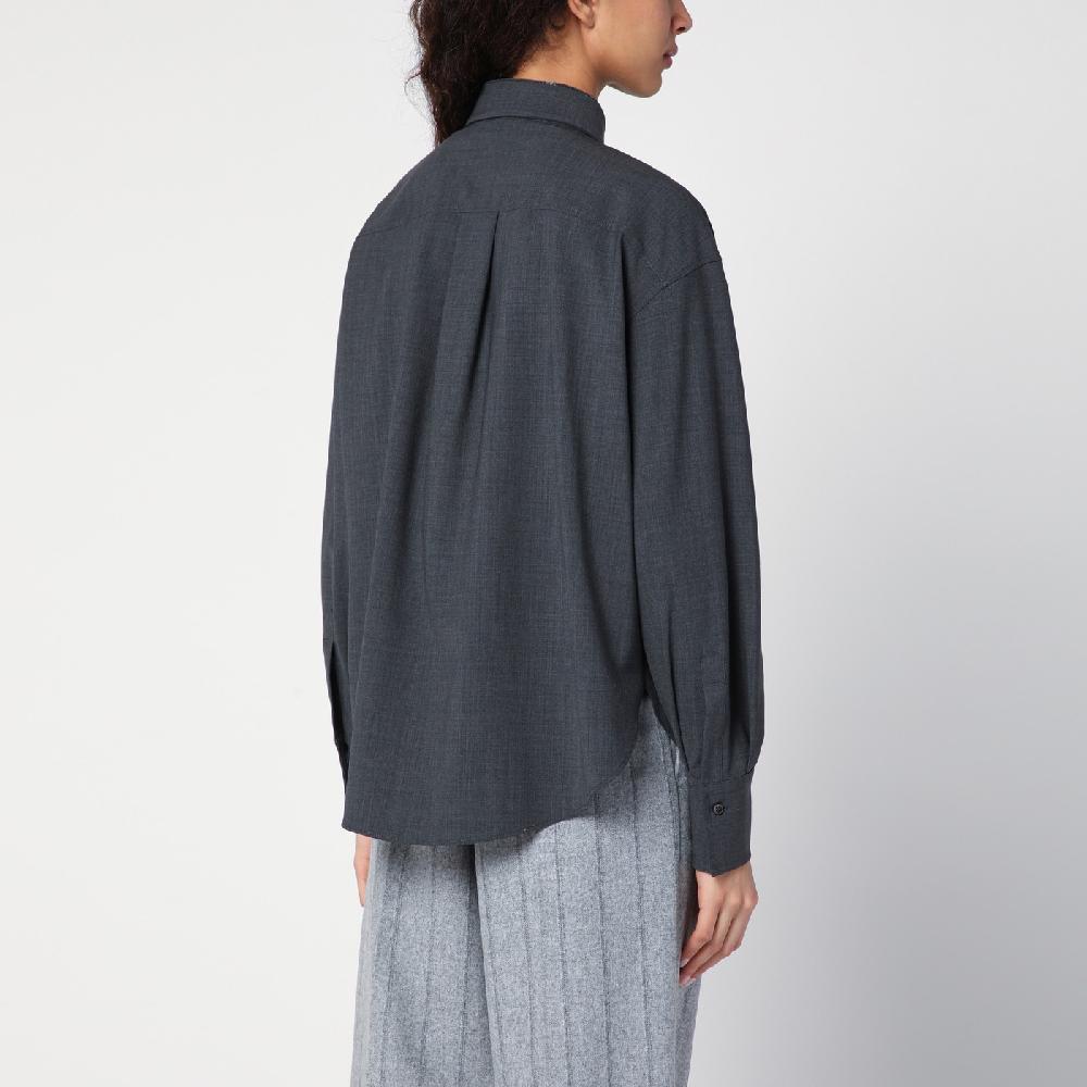 Brunello Cucinelli Camicia grigia scura con Shiny Collar Detail Saldi