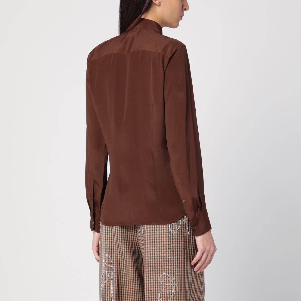 Dries Van Noten Camicia marrone in misto seta Vendite Flash