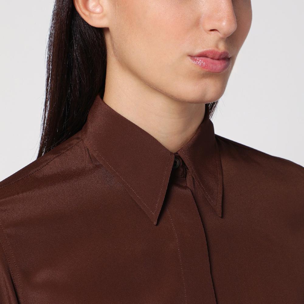 Dries Van Noten Camicia marrone in misto seta Vendite Flash