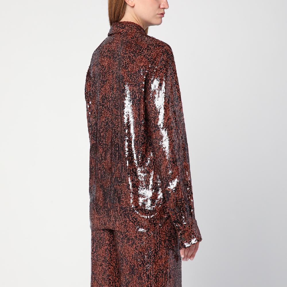 Dries Van Noten Camicia marrone con micro paillette Negozio