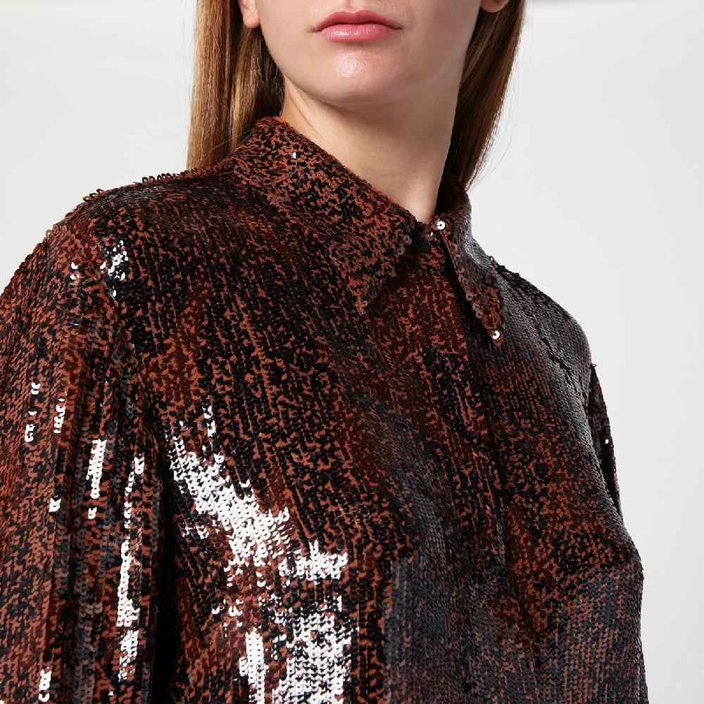Dries Van Noten Camicia marrone con micro paillette Negozio
