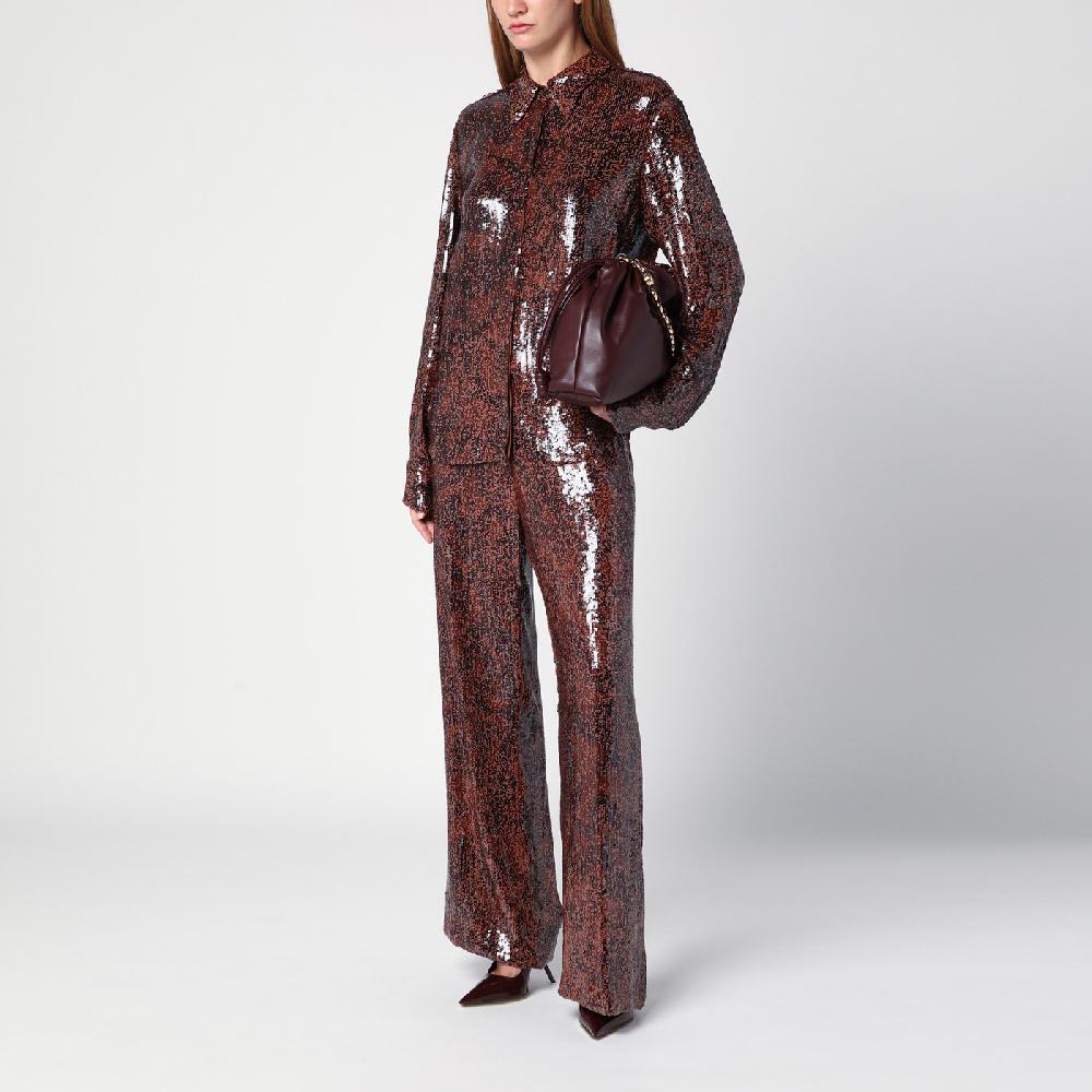 Dries Van Noten Pantalone ampio marrone con micro paillette In Saldo