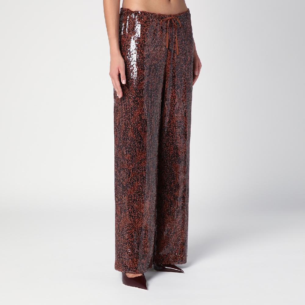 Dries Van Noten Pantalone ampio marrone con micro paillette In Saldo