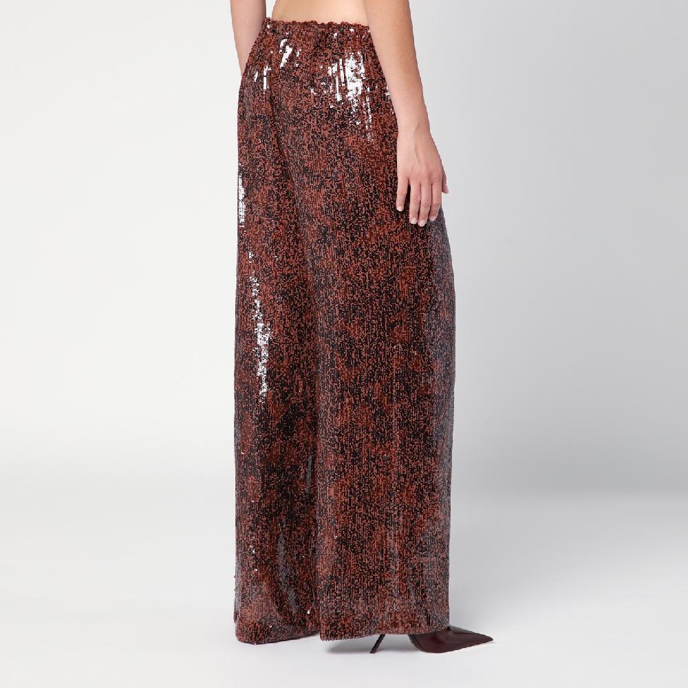 Dries Van Noten Pantalone ampio marrone con micro paillette In Saldo
