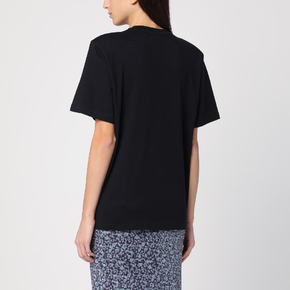 ROTATE Birger Christensen T-shirt nera in cotone organico Offerte giornaliere