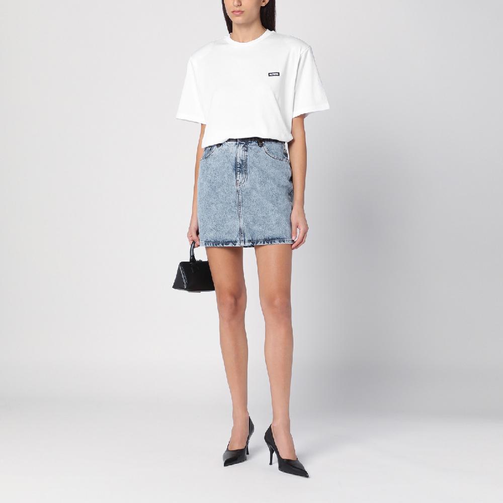 ROTATE Birger Christensen Mini gonna patchwork in denim organico Offerte speciali