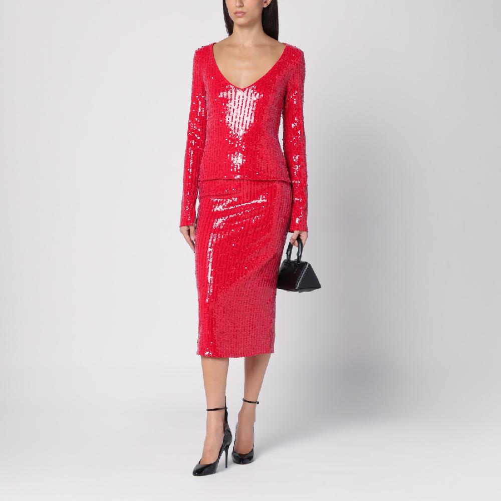 ROTATE Birger Christensen Maglia rossa con micro paillette Sconti VIP