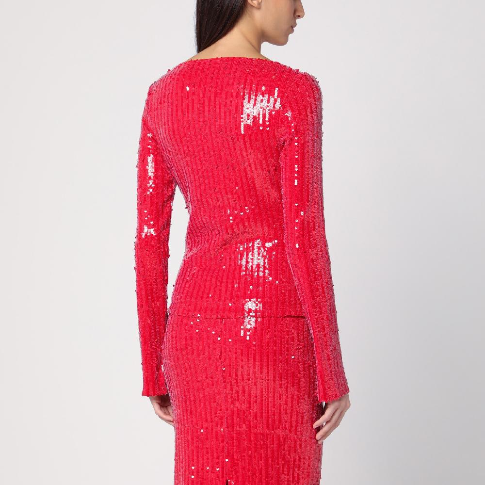 ROTATE Birger Christensen Maglia rossa con micro paillette Sconti VIP