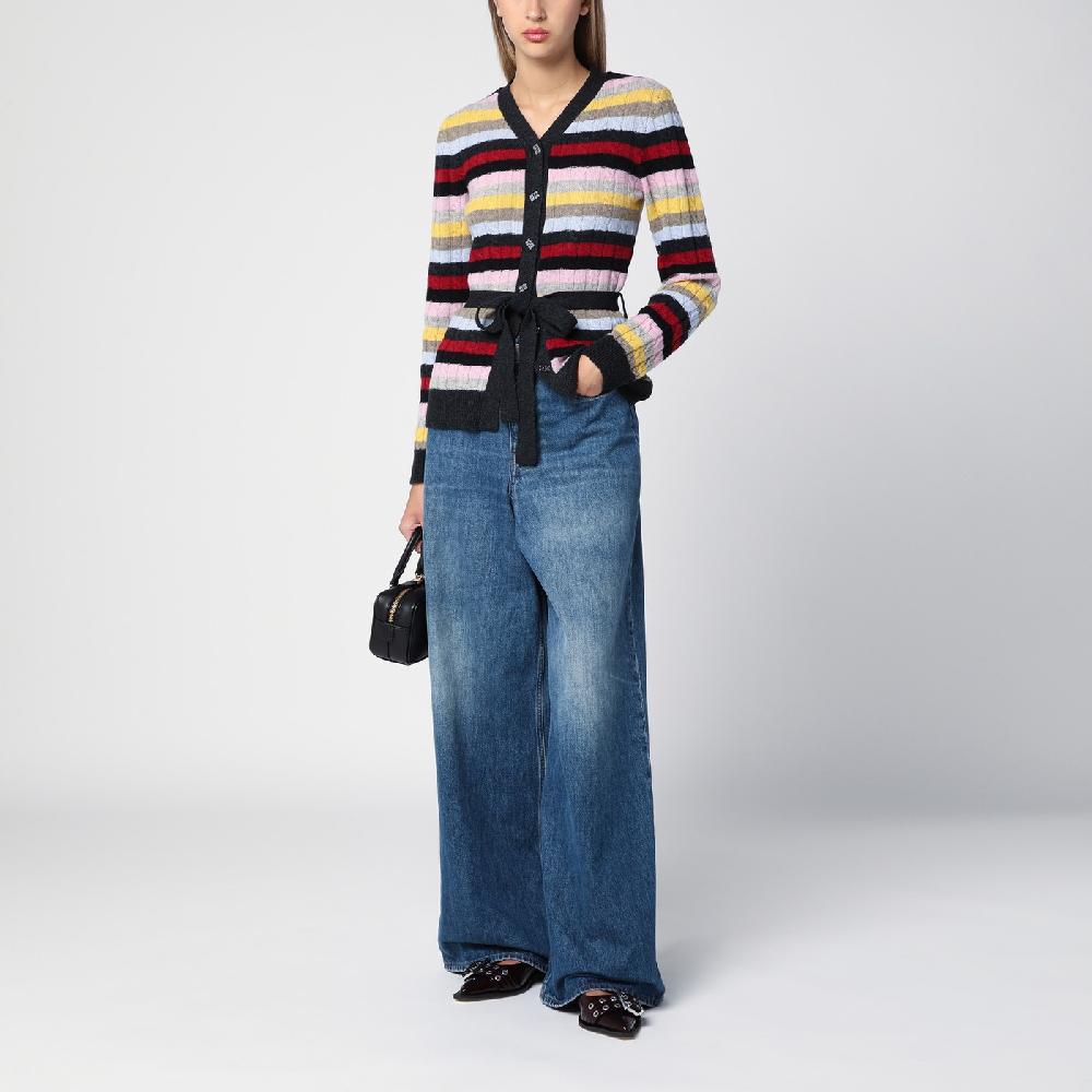Ganni Cardigan a righe multicolore con cintura Ultimi tre giorni