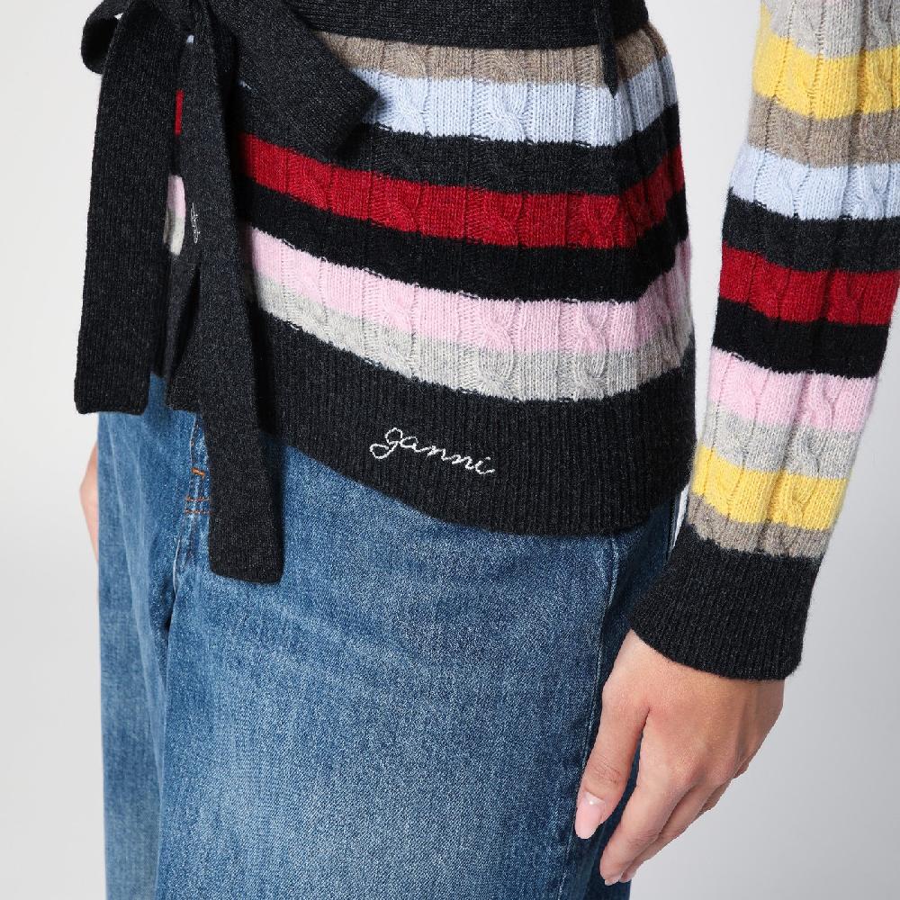 Ganni Cardigan a righe multicolore con cintura Ultimi tre giorni