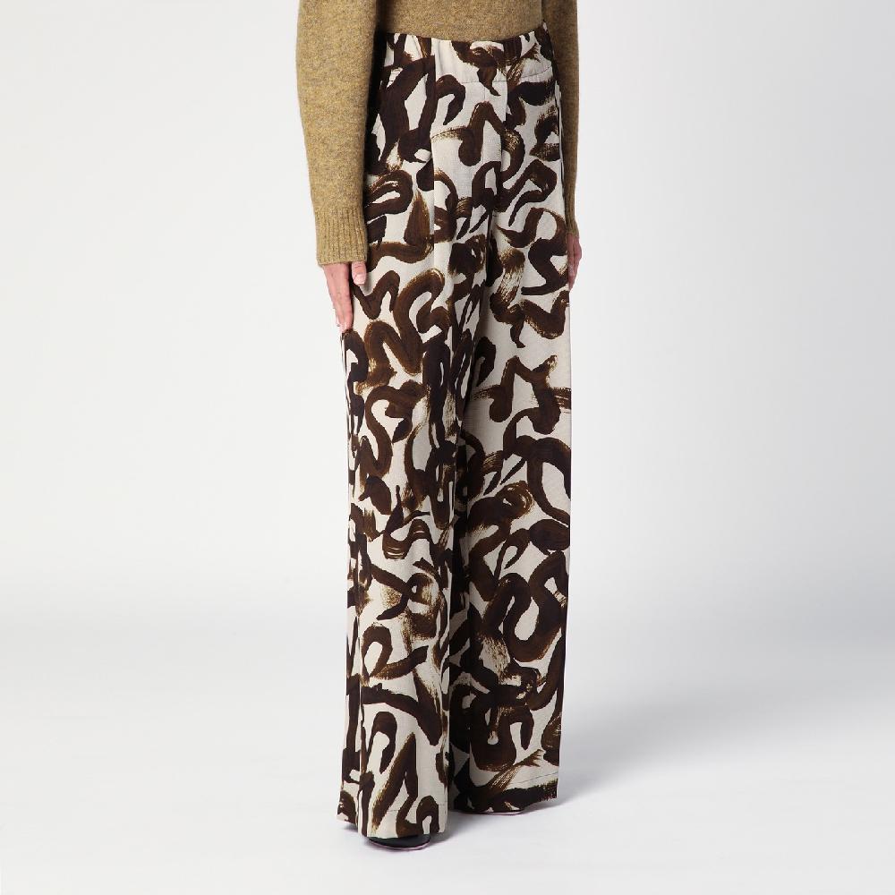 Dries Van Noten Pantalone ampio con stampa marrone Esporta salva