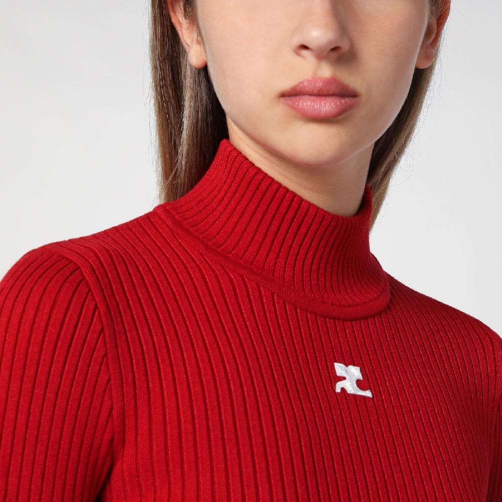 Courru00e8ges Maglia dolcevita rossa a coste In Linea