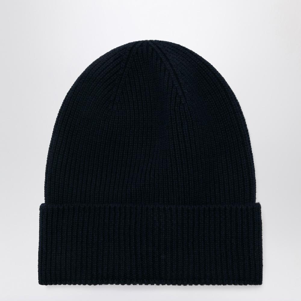 Moncler Cuffia blu in lana con patch logo Promozione Limitata